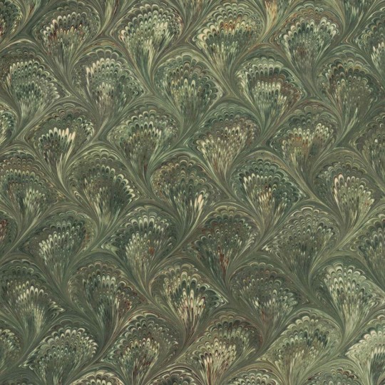 Hand Marbled Paper Peacock Pattern in Olive Green ~ Berretti Marbled Arts